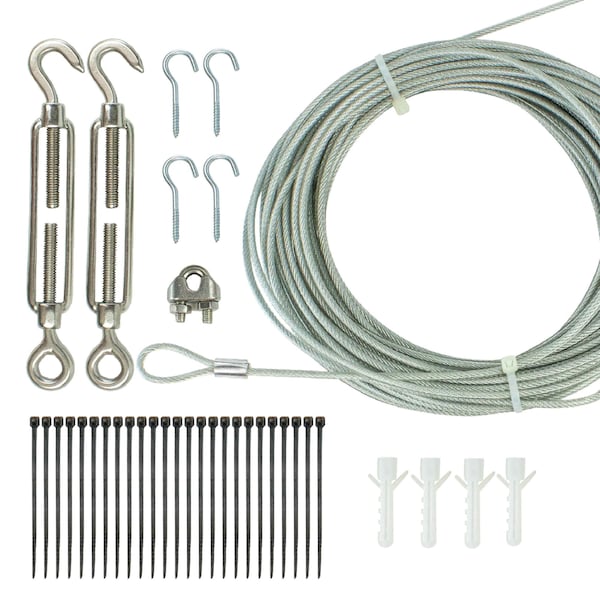 Newhouse Lighting - Outdoor Stainless Steel Hanging/Suspension Kit with Vinyl Coated Wire for Outdoor Patio Lights up to 48 ft. STRINGKIT2 - main